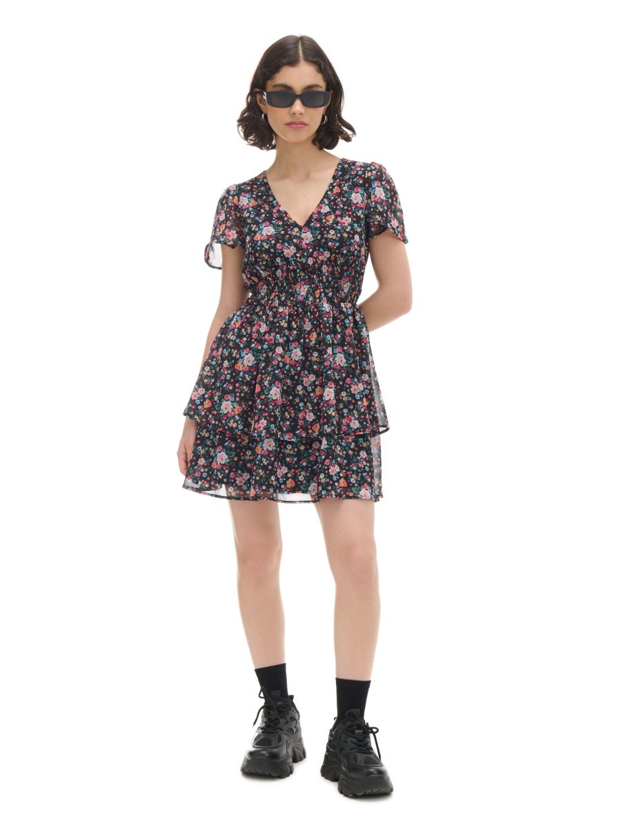 Schwarzes Kleid mit Blumenmuster