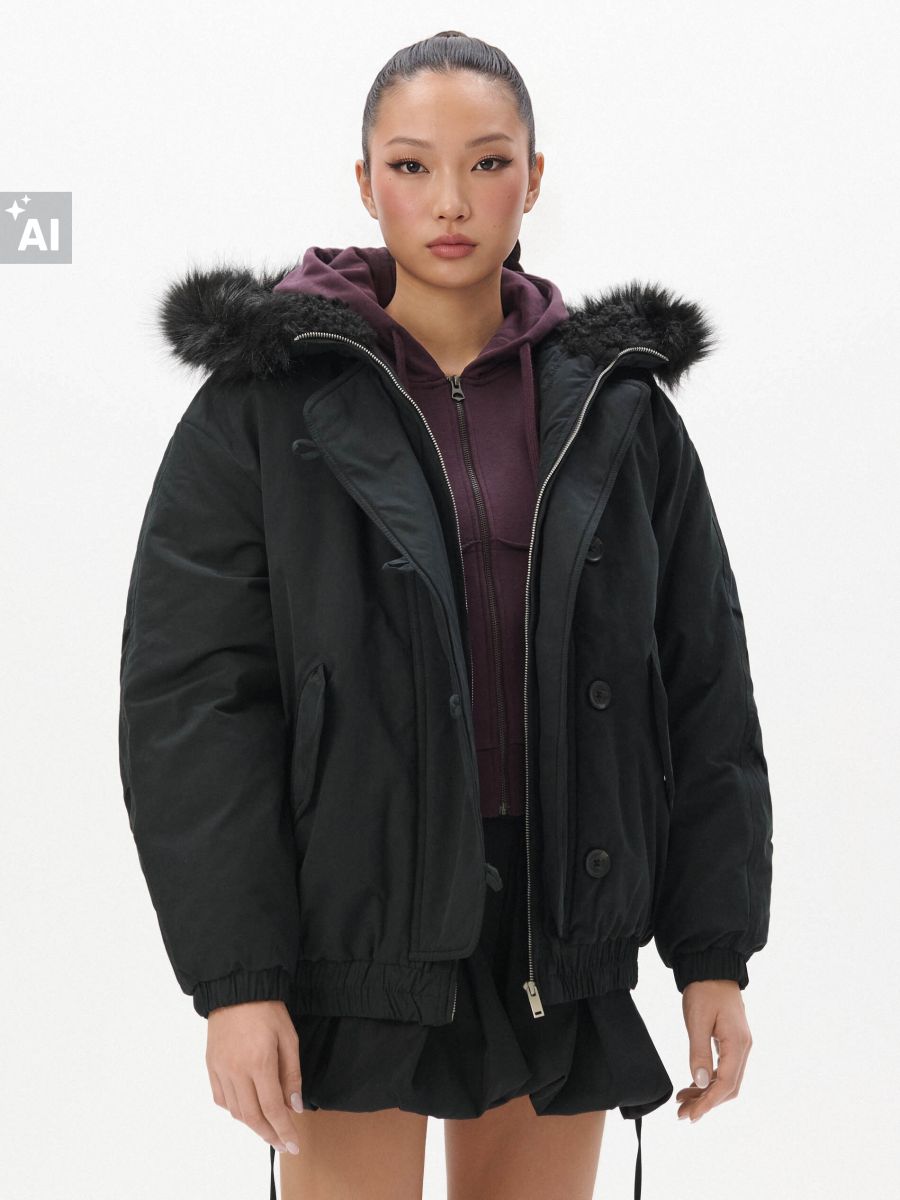 Lühike kapuutsiga bomber-jakk