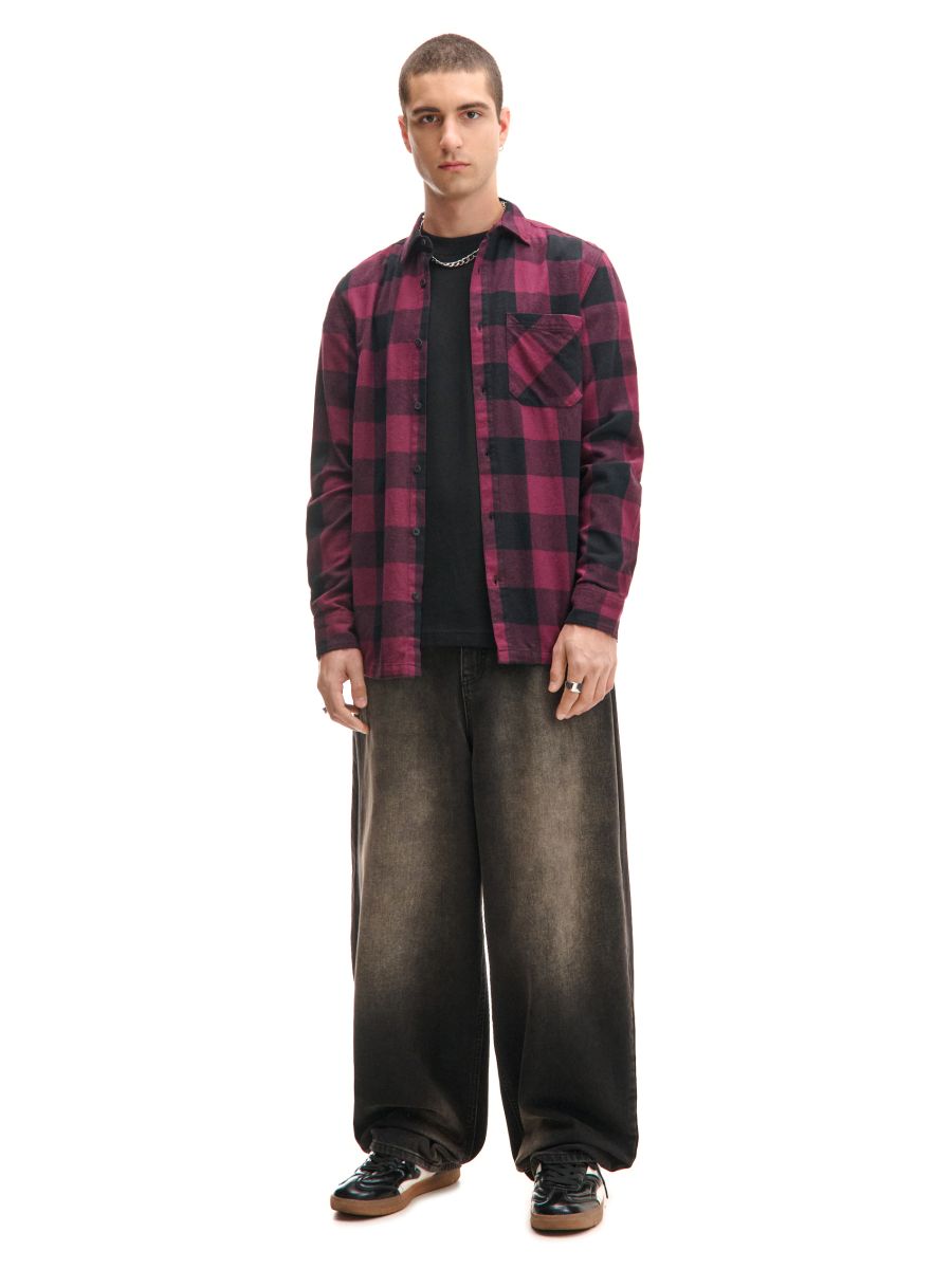 Bawełniana koszula w czarno-fioletową kratę