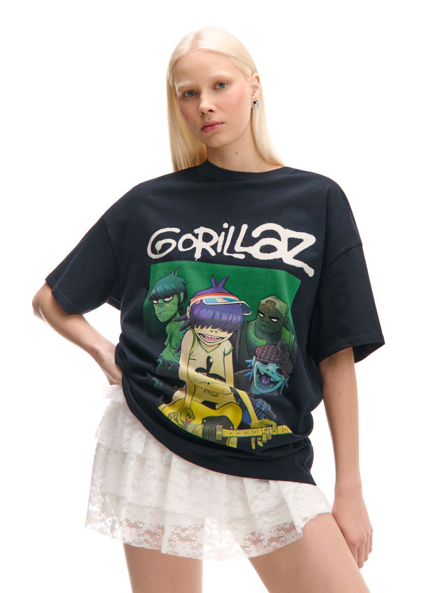 Čierne tričko s potlačou Gorillaz