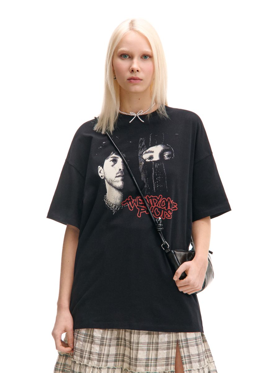 Čierne tričko s potlačou Twenty One Pilots