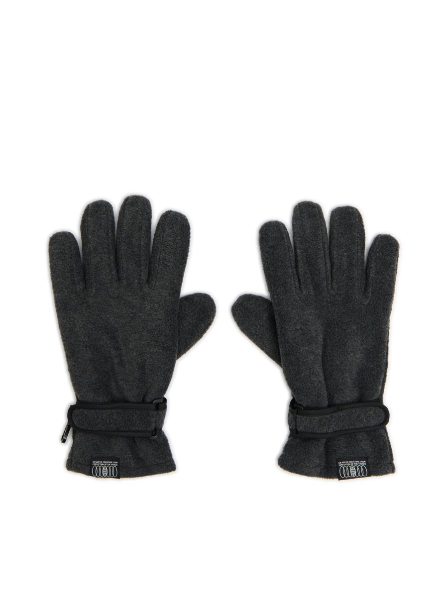 Szare rękawiczki z karabińczykiem