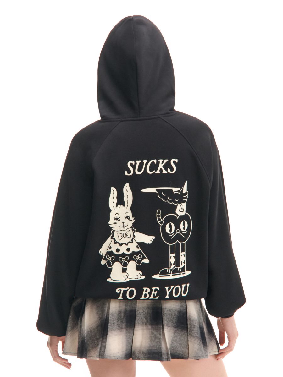 Črna pulover s kapuco