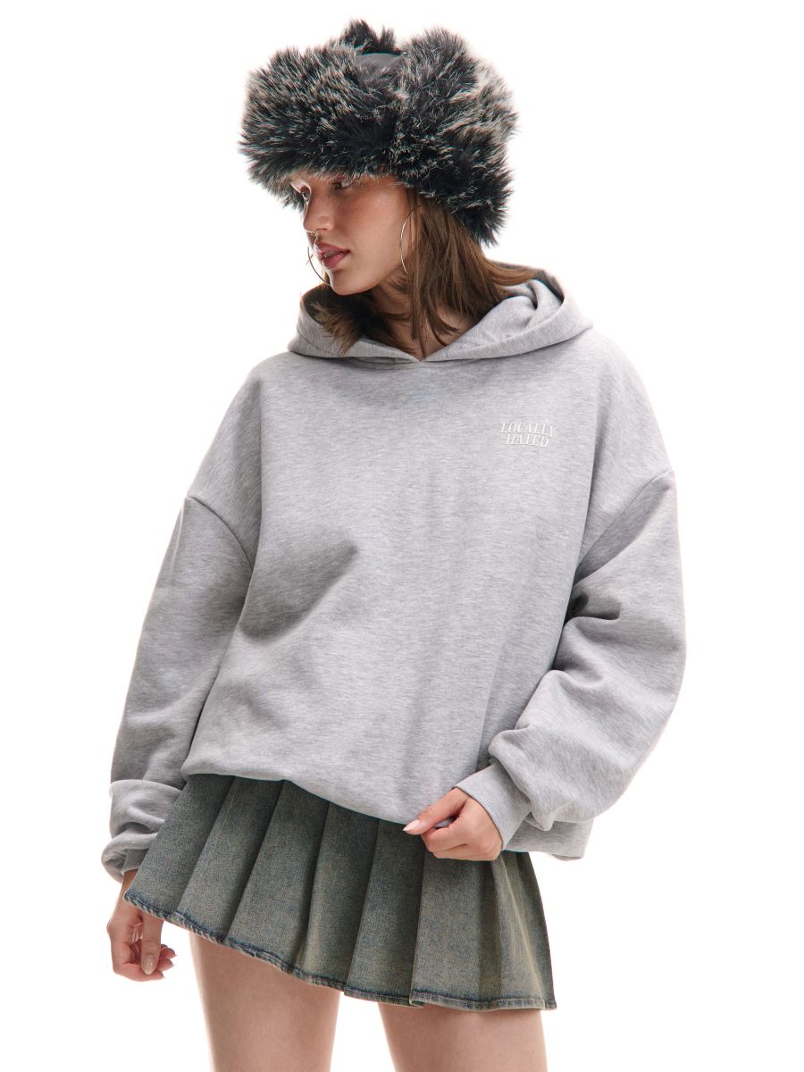 Jasnoszara bluza z kapturem i napisem