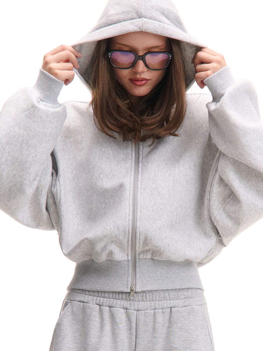 Szara bluza boxy z kapturem