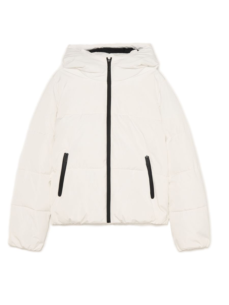 Pikowana biała kurtka puffer z kapturem