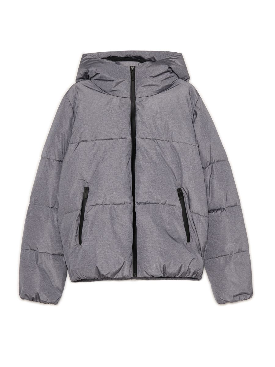 Pikowana szara kurtka puffer z kapturem