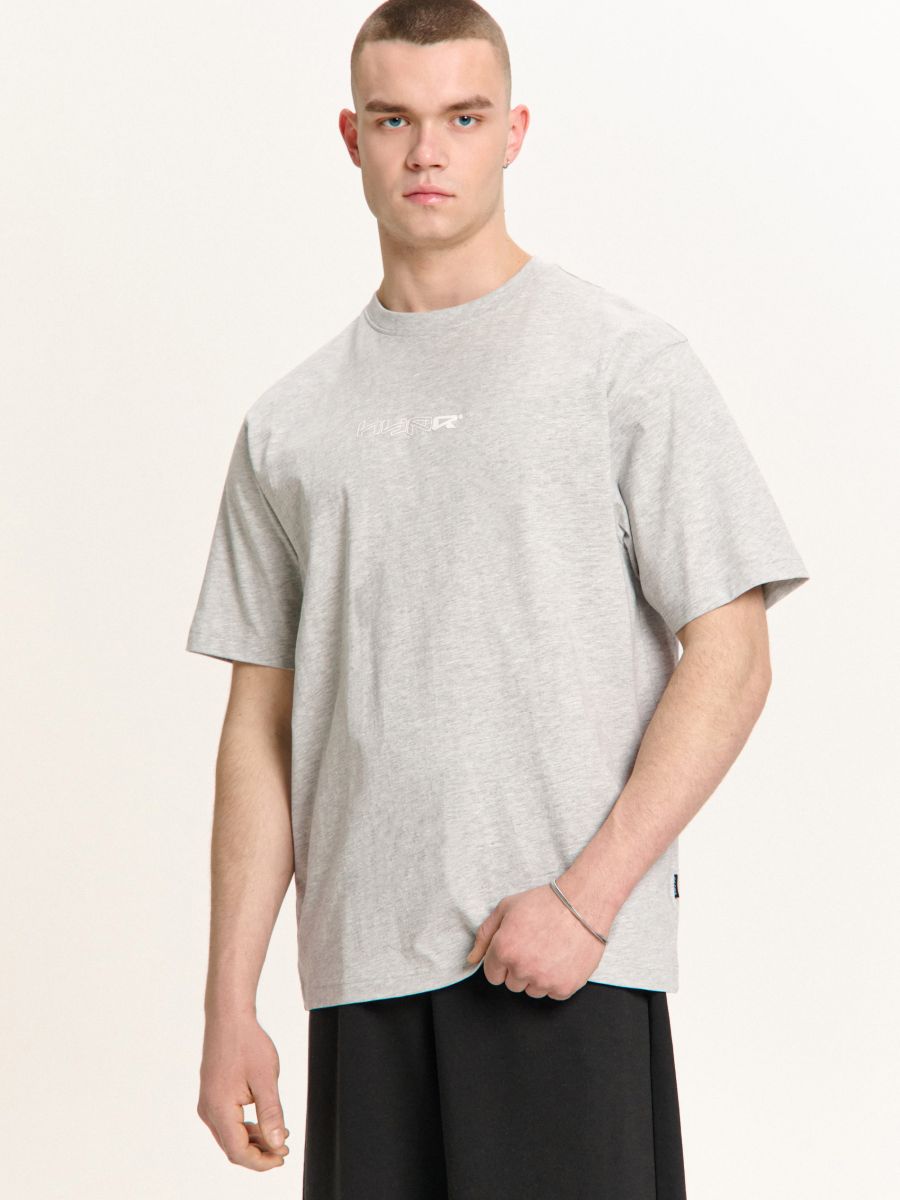 Szara melanżowa koszulka z napisem