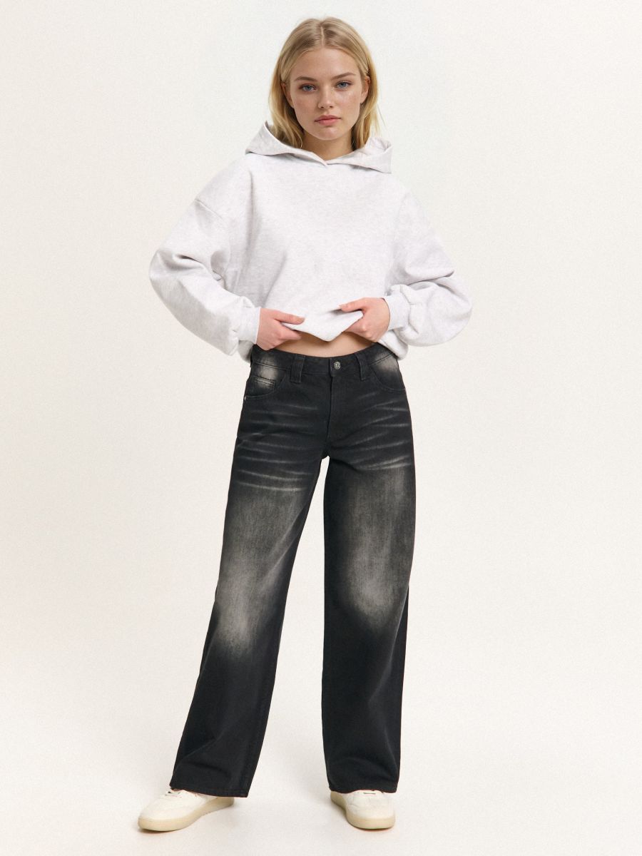 Czarne jeansy baggy z efektem sprania