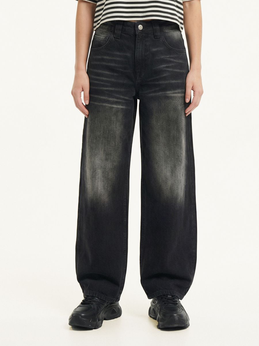 Вільні джинси з ефектом виварювання PETITE