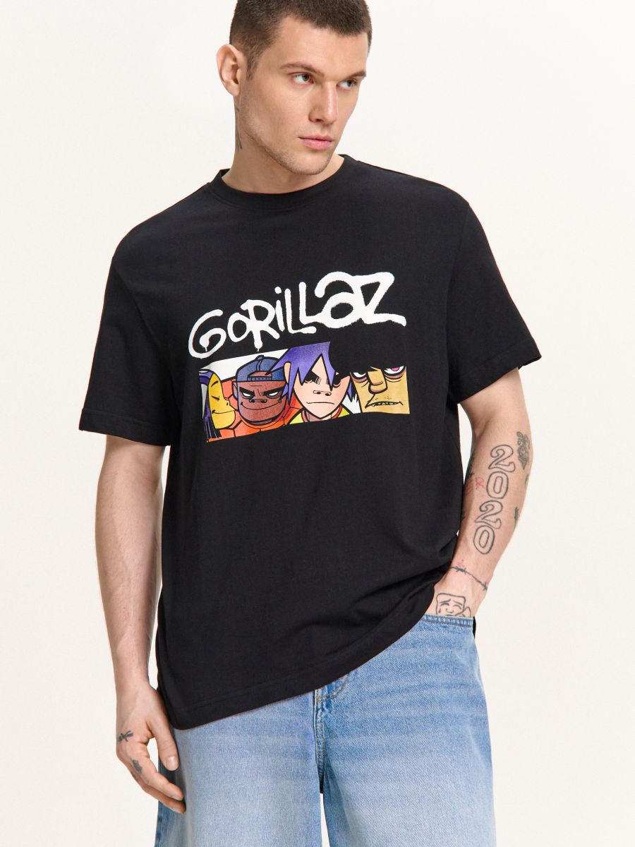Černé tričko s potiskem Gorillaz