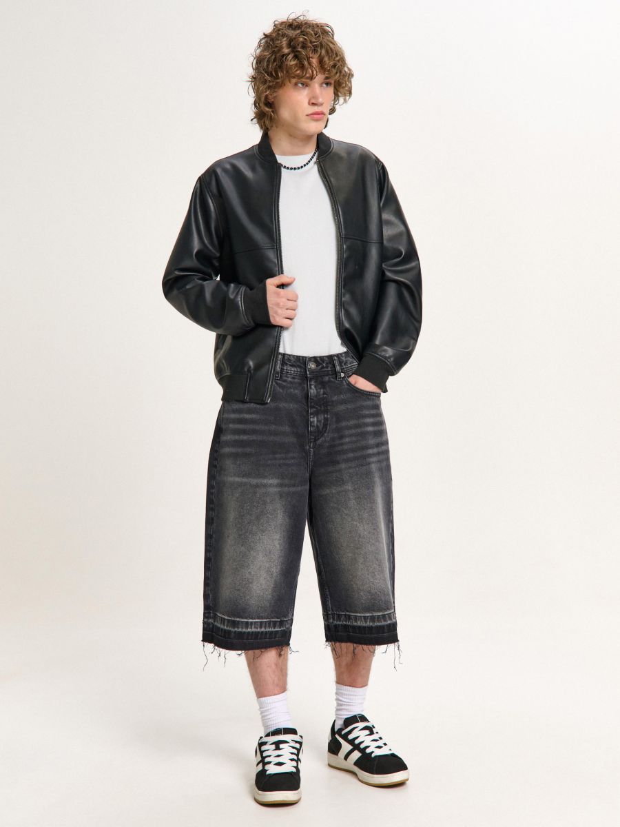 Denim kratke hlače z učinkom pranja