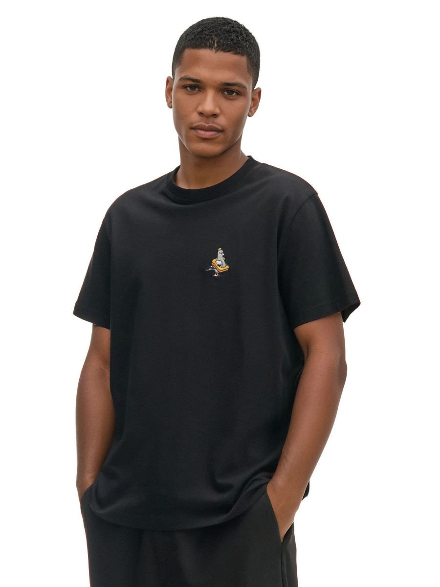 Czarny T-shirt z haftem gołębia - CROPP - 672FN-99X