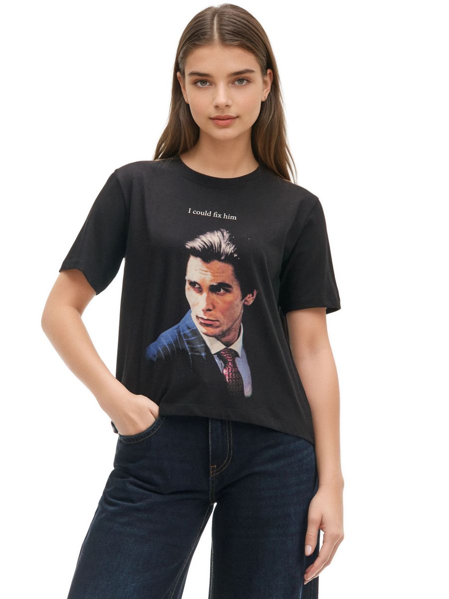 Czarna koszulka z nadrukiem American Psycho