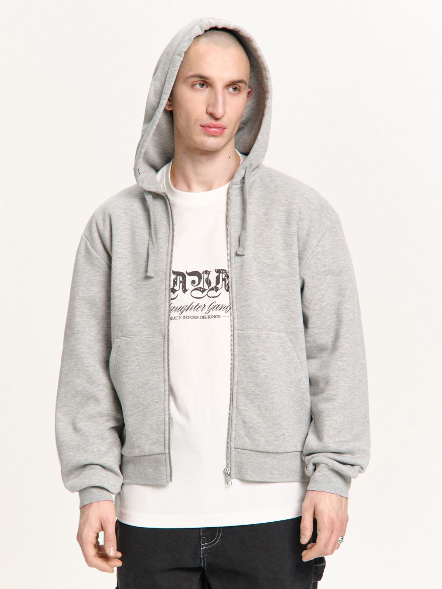 Szara melanżowa bluza basic z kapturem