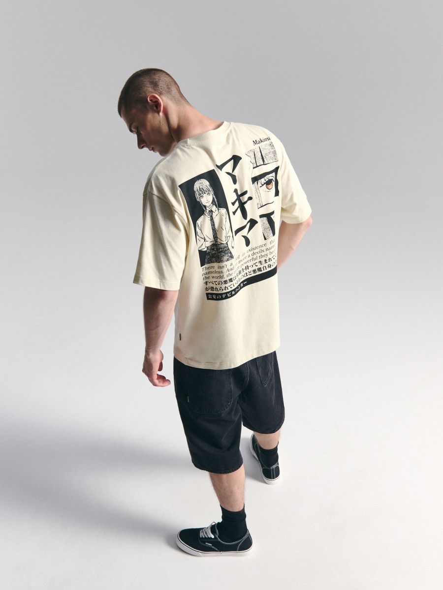 Kremowy T-shirt Chainsaw Man