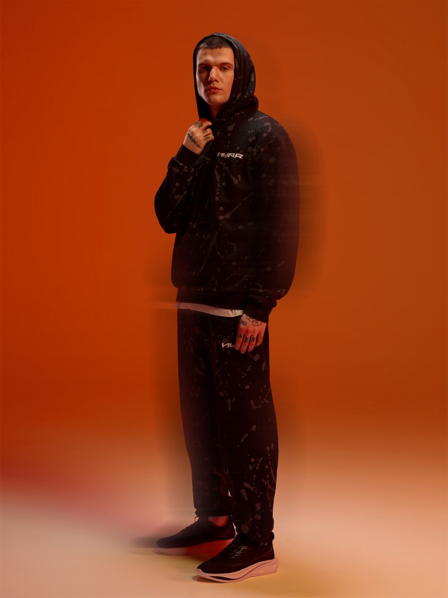 Bluza hoodie z nieregularnym nadrukiem all over