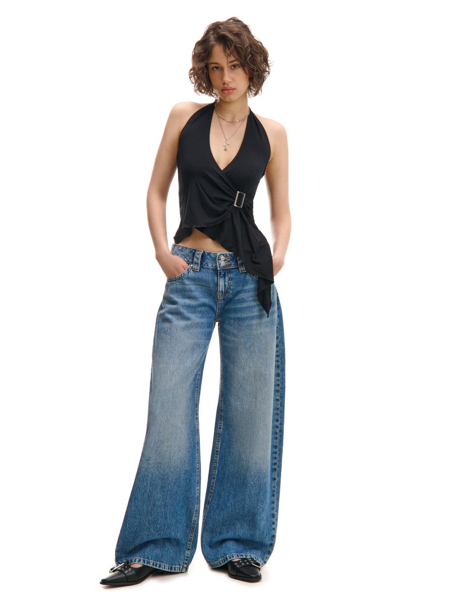 Niebieskie jeansy wide leg