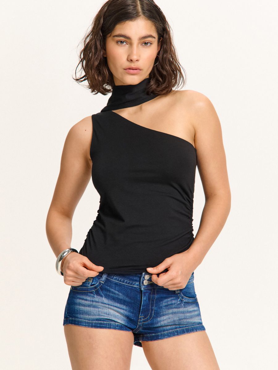Top na jedno ramię z szalikiem