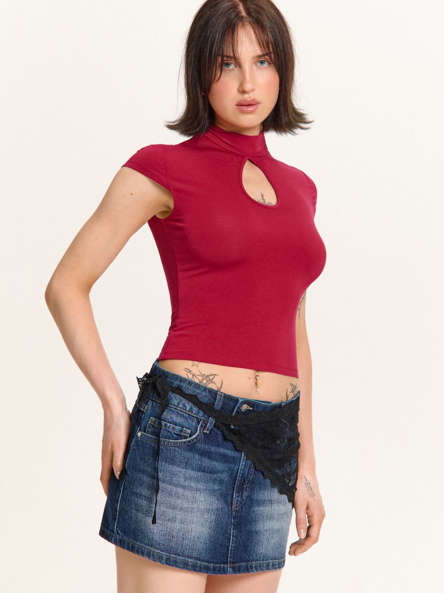 Bordowa bluzka w stylu qipao