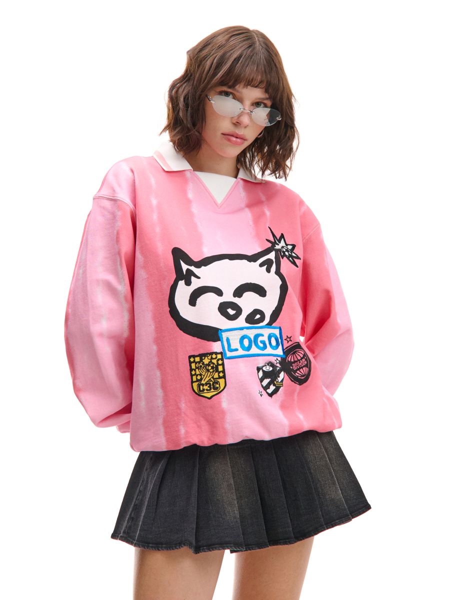 Różowa bluza oversize z kołnierzykiem