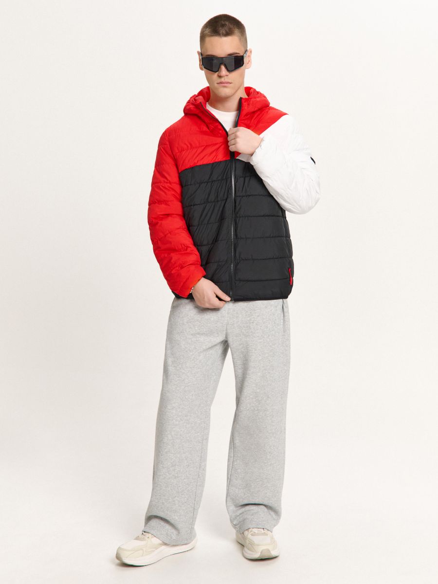 Trójkolorowa kurtka puffer z kapturem