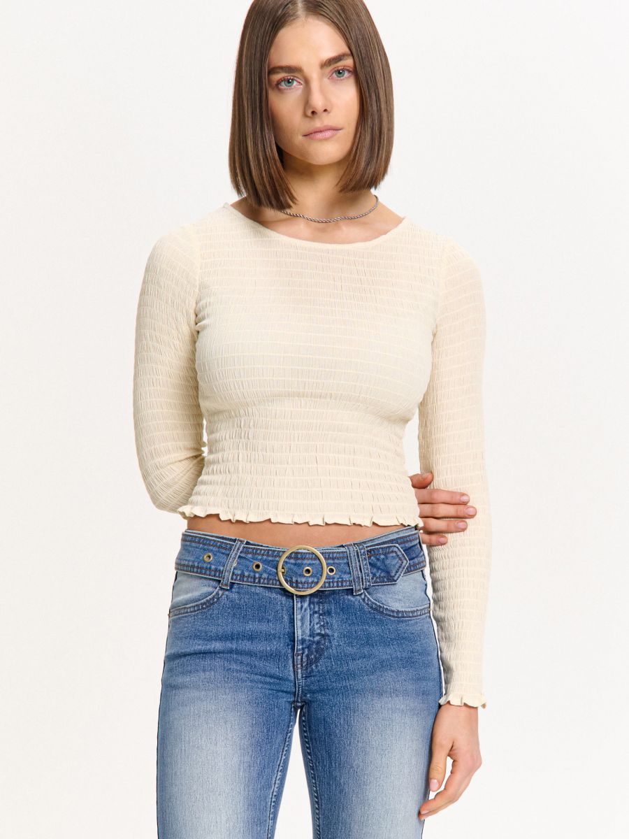Kremowa wiskozowa bluzka z marszczeniem