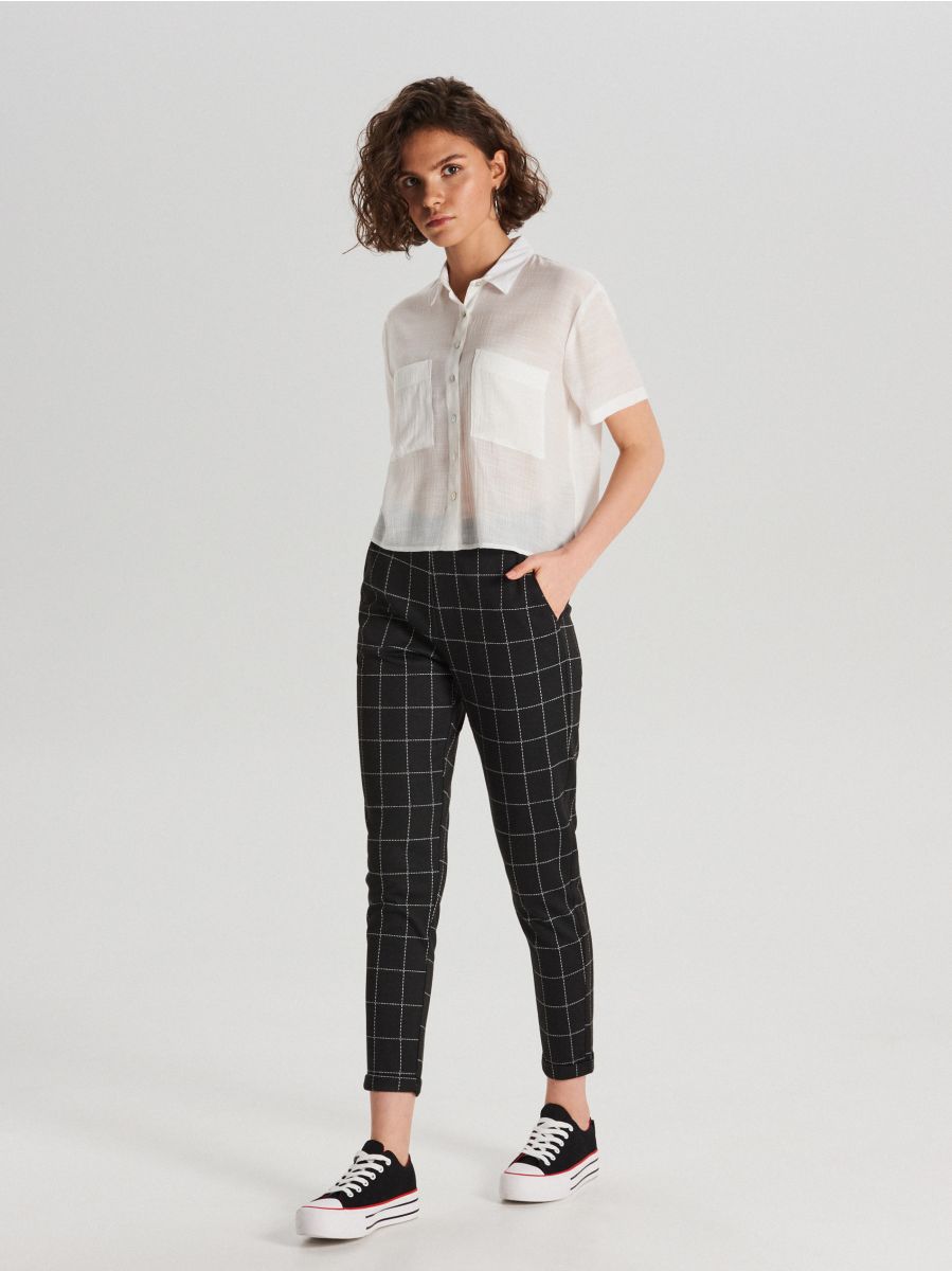 Check Tapered Trousers Petite  Styledupcouk