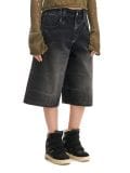 Pantaloni scurți de blugi cu efect prespălat - negru - CROPP - small3