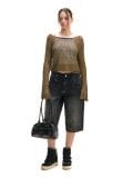 Pantaloni scurți de blugi cu efect prespălat - negru - CROPP - small1