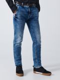 Blugi chino slim, cu curea - albastru - CROPP - small2