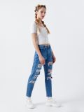 Tricou din jerseu de tricot striat - alb - CROPP - small2