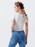 Tricou din jerseu de tricot striat - alb - CROPP - small3