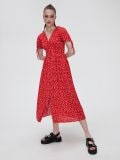 Czerwona sukienka midi w kwiatki - czerwony - CROPP - small1