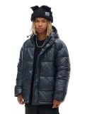 Czarna kurtka puffer z efektem skóry - czarny - CROPP - small1