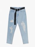 Błękitne mom jeans z paskiem - niebieski - CROPP - small4