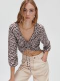 Krótka bluzka z marszczeniem - beżowy - CROPP - small2