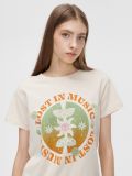 Світло-жовта футболка з принтом - нюдовий - CROPP - small1