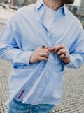 Błękitna koszula w paski z kieszeniami - błękitny - CROPP - small6