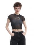 Czarny t-shirt z cyrkoniami Hello Kitty - czarny - CROPP - small1