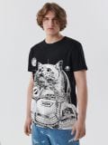 T-shirt nera con motivo gatto galattico - Nero - CROPP - small1