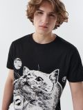 T-shirt nera con motivo gatto galattico - Nero - CROPP - small2