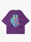 Fioletowy T-shirt oversize z nadrukiem kosmity - fioletowy - CROPP - small1