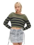Pulover în dungi - verde-prăfuit - CROPP - small1