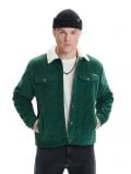 Ciemnozielona kurtka sztruksowa sherpa - zielony - CROPP - small1