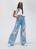 Jeansy wide leg z dziurami - niebieski - CROPP - small1