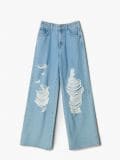 Jeansy wide leg z dziurami - niebieski - CROPP - small4