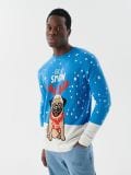 Świąteczny sweter z mopsem - niebieski - CROPP - small1
