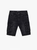 Pantaloni scurți din denim, cu buzunare cargo - negru - CROPP - small4