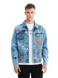 Kurtka jeansowa z nadrukami - niebieski - CROPP - small1